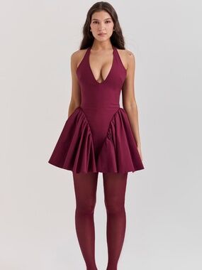House of CB Valentina Halter Mini Dress in Windsor Wine, XS NEW WITH TAGS (NWT)!